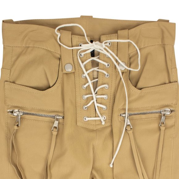 UNRAVEL PROJECT Beige Leather Skinny Lace Up Pants Size 26 $2240 - Picture 2 of 6